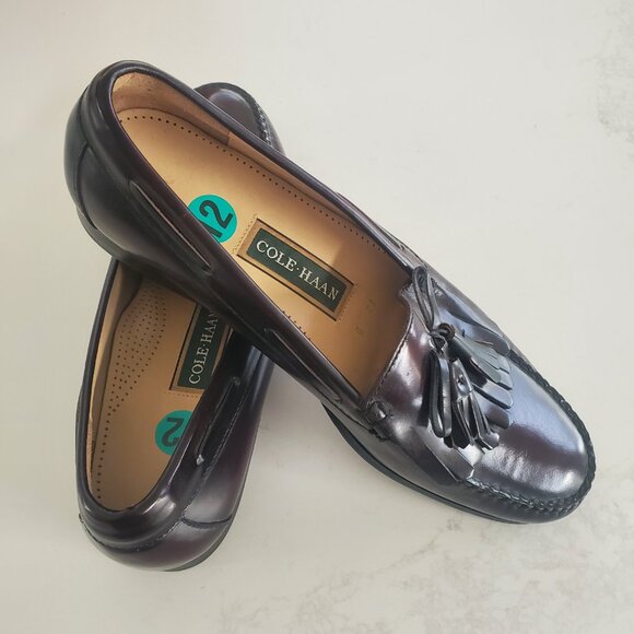 New Cole Haan Men\'s Burgandy Brown Leather Tassel Loafters  size 12 main image 6